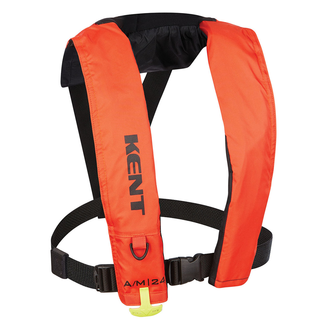 Orange KENT life jacket, black straps, U.S. Coast Guard Approved, A/M-24 Inflatable.