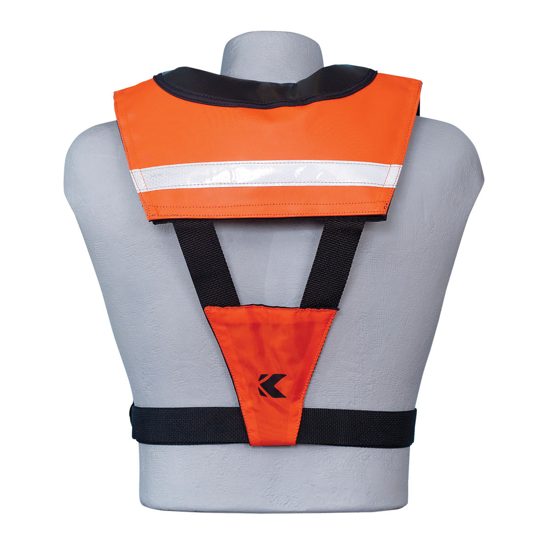 The mannequin wears an A-33 Inflatable Work Vest with black straps and reflective strips.