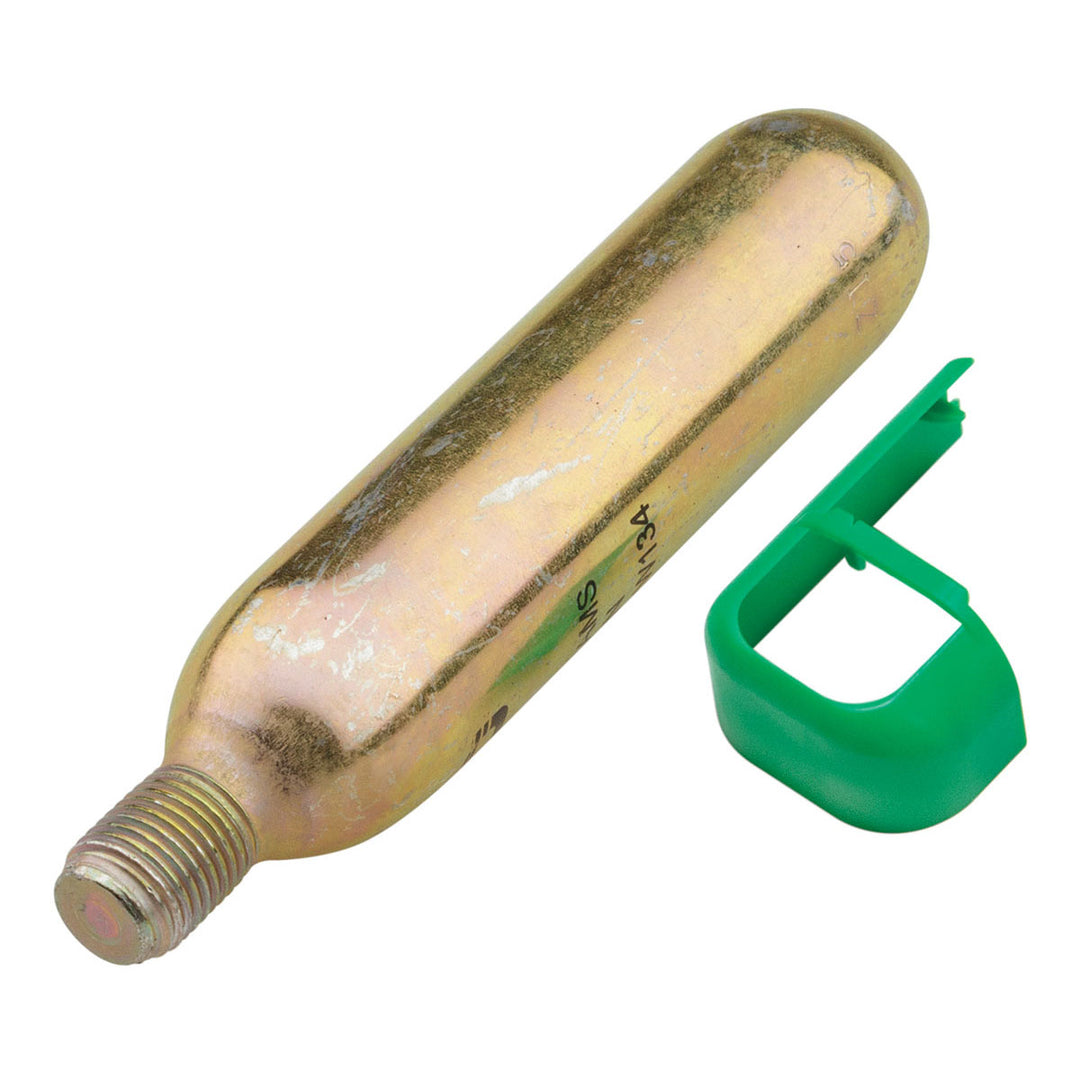 Gold CO2 cylinder with green cap for inflatables - M-24 Essential Rearming Kit.