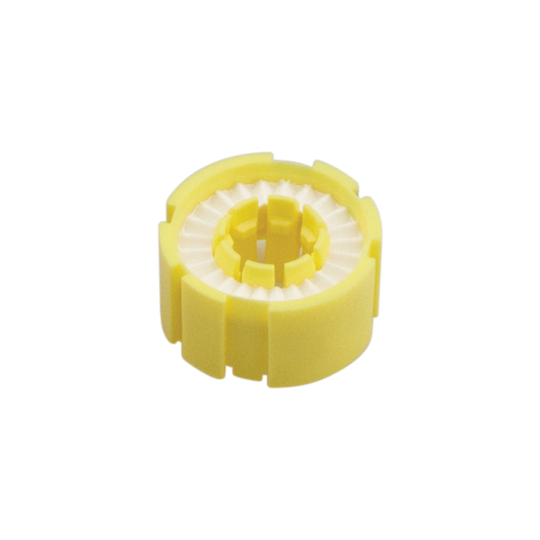 Yellow/white plastic bobbin for inflatable life jackets.