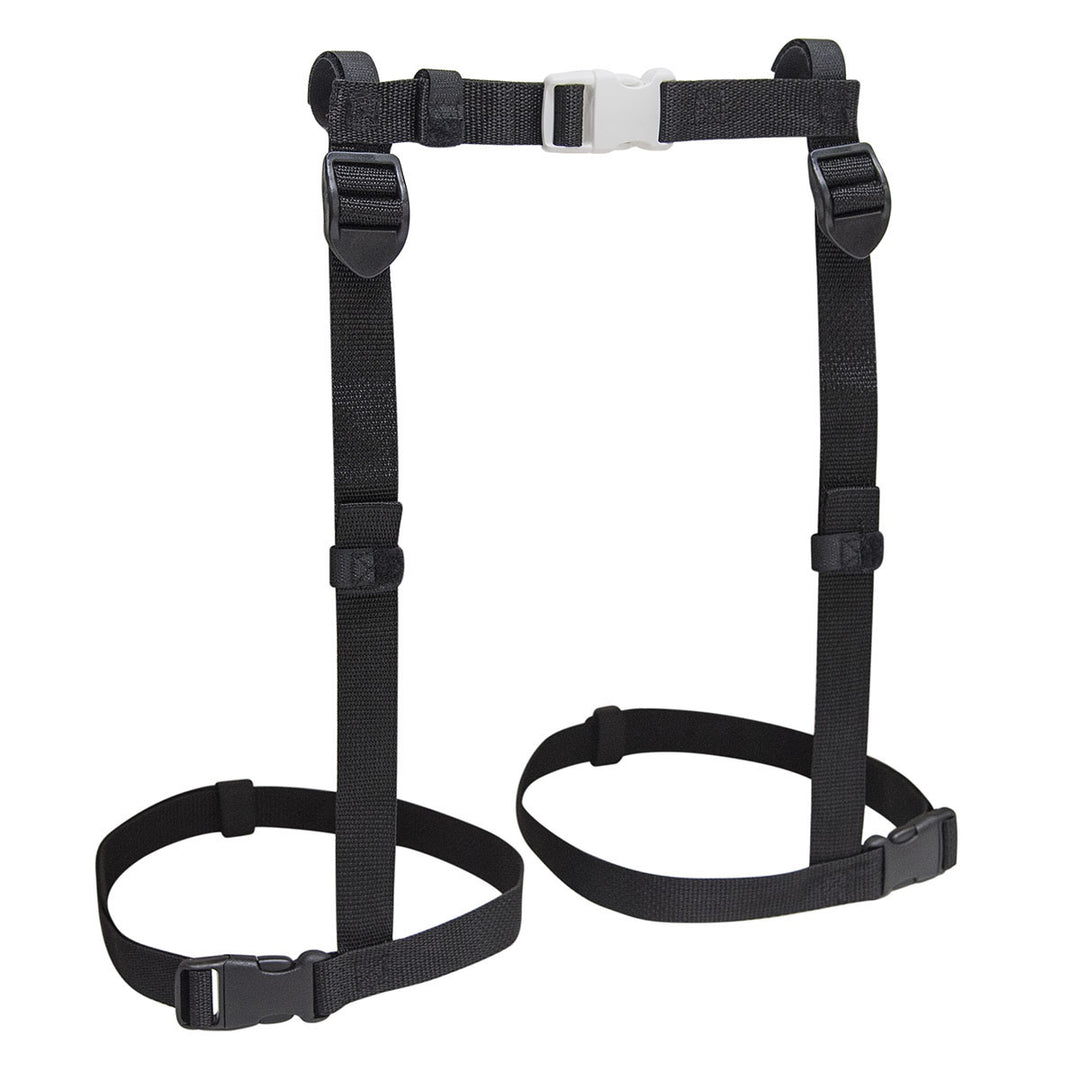 Universal fit black adjustable thigh strap with buckles.