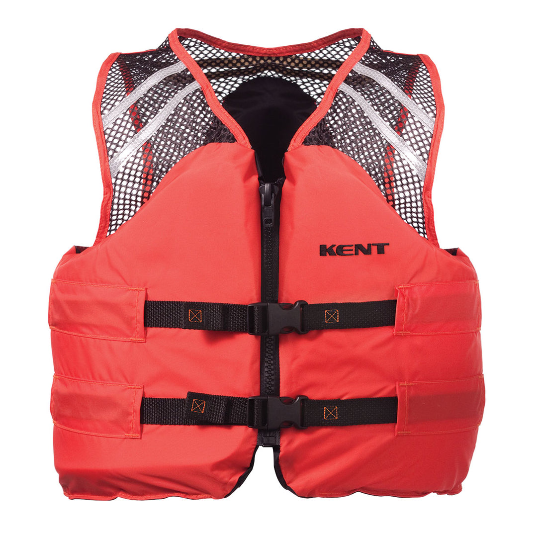 Mesh Classic Vest: Red, with SOLAS reflectors, black buckles, and mesh shoulders.