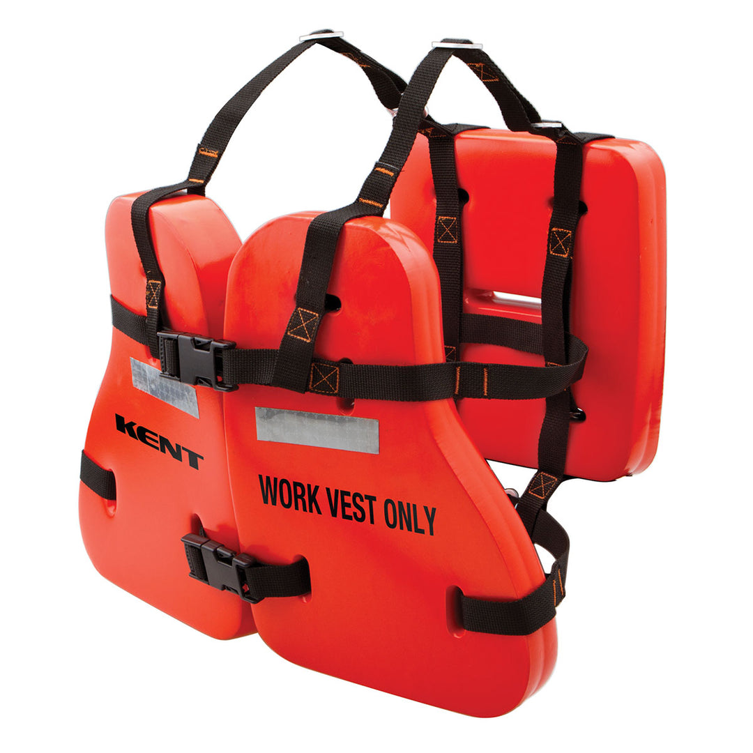 USCG-approved Type V vinyl dip work vest with black straps and WORK VEST ONLY text.