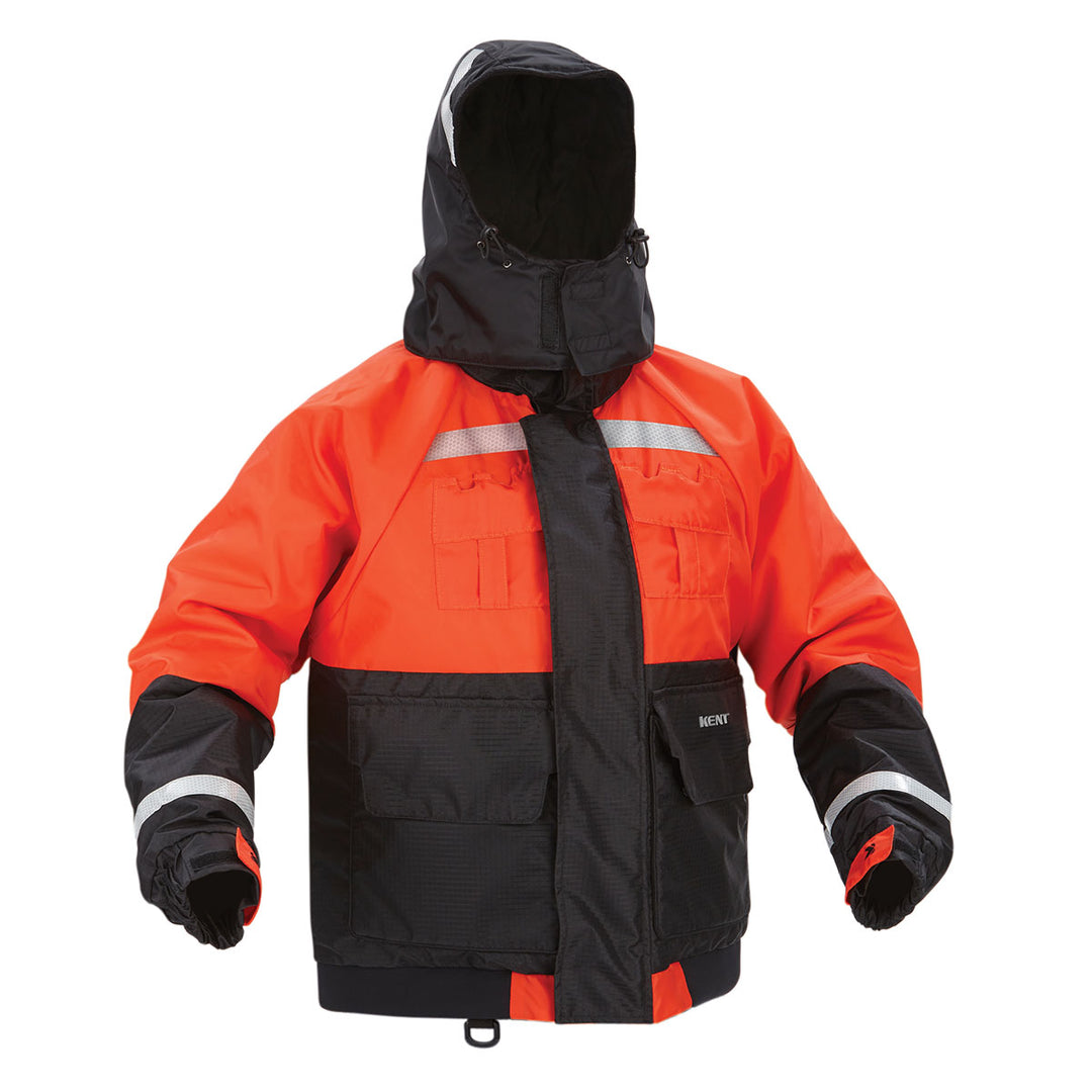 Deluxe Flotation Jacket in orange & black with hood and SOLAS reflective stripes.